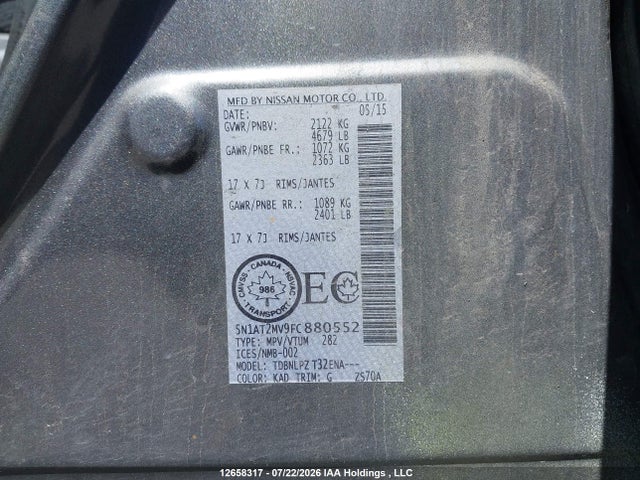 Продажа на аукционе авто 2015 Nissan Rogue, vin: 5N1AT2MV9FC880552, номер лота: 12658317