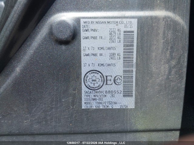 Продажа на аукционе авто 2015 Nissan Rogue, vin: 5N1AT2MV9FC880552, номер лота: 12658317