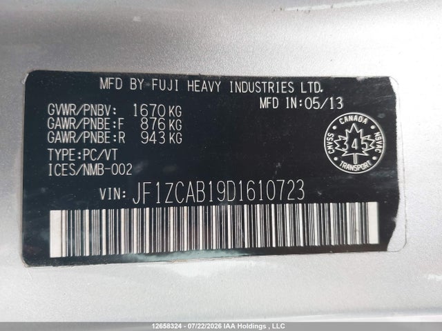 Продажа на аукционе авто 2013 Subaru Brz, vin: JF1ZCAB19D1610723, номер лота: 12658324
