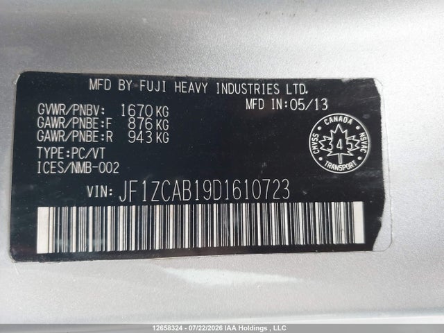 Продажа на аукционе авто 2013 Subaru Brz, vin: JF1ZCAB19D1610723, номер лота: 12658324