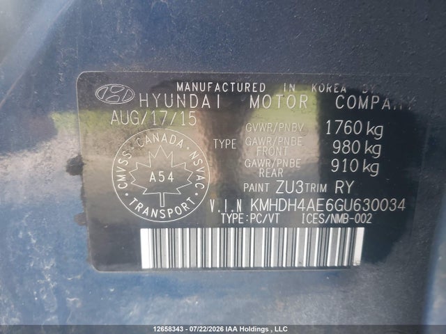 Продаж на аукціоні авто 2016 Hyundai Elantra Sport Appearance, vin: KMHDH4AE6GU630034, номер лоту: 12658343