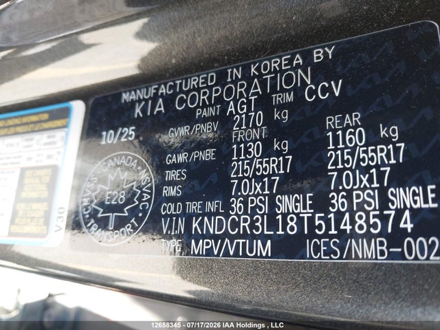 Продажа на аукционе авто 2026 Kia Niro Ev Wind/wind+, vin: KNDCR3L18T5148574, номер лота: 12658345