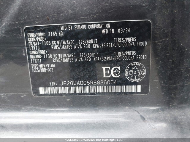 12658346 :رقم المزاد ، JF2GUADC5R8886054 vin ، 2024 Subaru Crosstrek Premium مزاد بيع