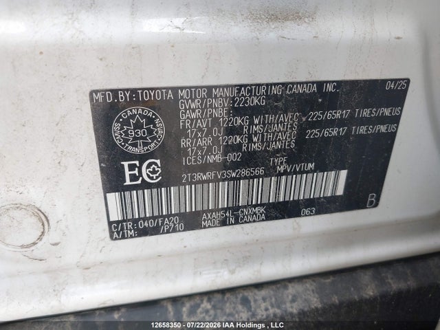 12658350 :رقم المزاد ، 2T3RWRFV3SW286566 vin ، 2025 Toyota Rav4 Hybrid Xle مزاد بيع