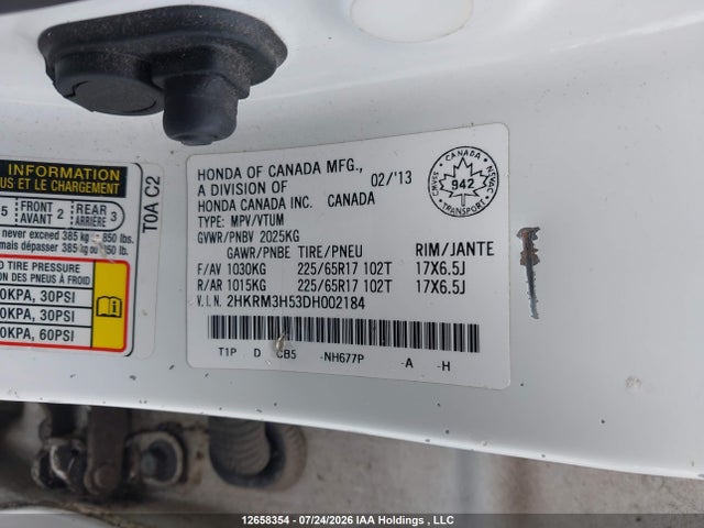 Продаж на аукціоні авто 2013 Honda Cr-v Ex, vin: 2HKRM3H53DH002184, номер лоту: 12658354