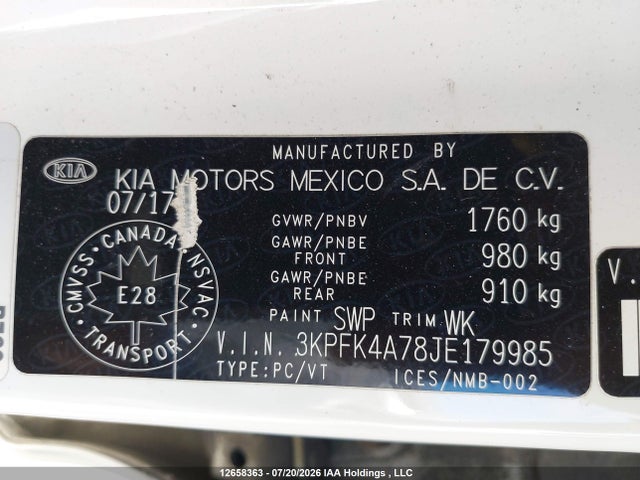 12658363 :رقم المزاد ، 3KPFK4A78JE179985 vin ، 2018 Kia Forte Lx مزاد بيع