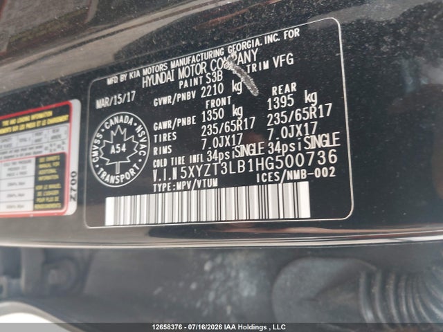 2017 Hyundai Santa Fe Sport მანქანა იყიდება აუქციონზე, vin: 5XYZT3LB1HG500736, აუქციონის ნომერი: 12658376
