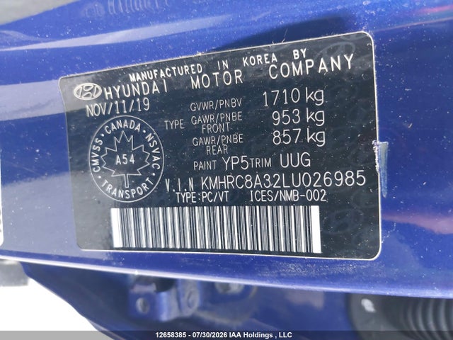 2020 Hyundai Venue Ultimate With Denim Blue Interior Colour Pack მანქანა იყიდება აუქციონზე, vin: KMHRC8A32LU026985, აუქციონის ნომერი: 12658385