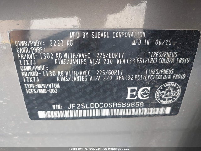 12658394 :رقم المزاد ، JF2SLDDC0SH589858 vin ، 2025 Subaru Forester مزاد بيع