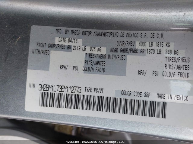 12658401 :رقم المزاد ، 3MZBM1L73EM112773 vin ، 2014 Mazda Mazda3 Gs-sky مزاد بيع