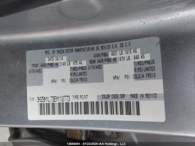 12658401 :رقم المزاد ، 3MZBM1L73EM112773 vin ، 2014 Mazda Mazda3 Gs-sky مزاد بيع