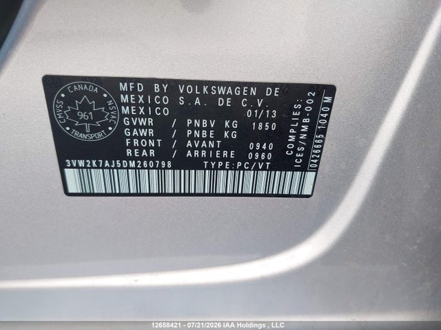 Aukcja sprzedaży 2013 Volkswagen Jetta, vin: 3VW2K7AJ5DM260798, numer aukcji: 12658421