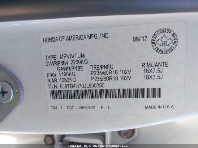 5J8TB4H70JL800380 Acura Rdx Advance