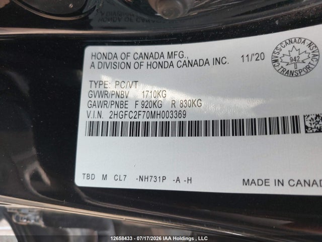 Honda Civic Ex 4dr 2021 2HGFC2F70MH003369 Image 9