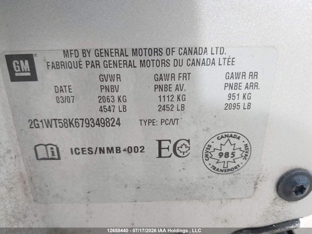12658440 :رقم المزاد ، 2G1WT58K679349824 vin ، 2007 Chevrolet Impala Lt مزاد بيع