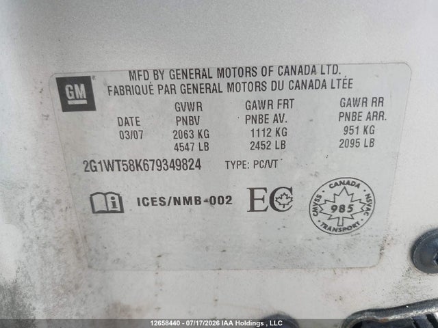 12658440 :رقم المزاد ، 2G1WT58K679349824 vin ، 2007 Chevrolet Impala Lt مزاد بيع