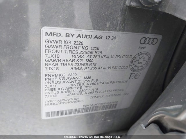Aukcja sprzedaży 2025 Audi Q3 40, vin: WA1AUCF36S1037928, numer aukcji: 12658443