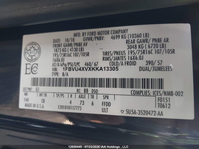 Продаж на аукціоні авто 2019 Ford Transit-350 Xlt, vin: 1FBVU4XVXKKA13305, номер лоту: 12658445