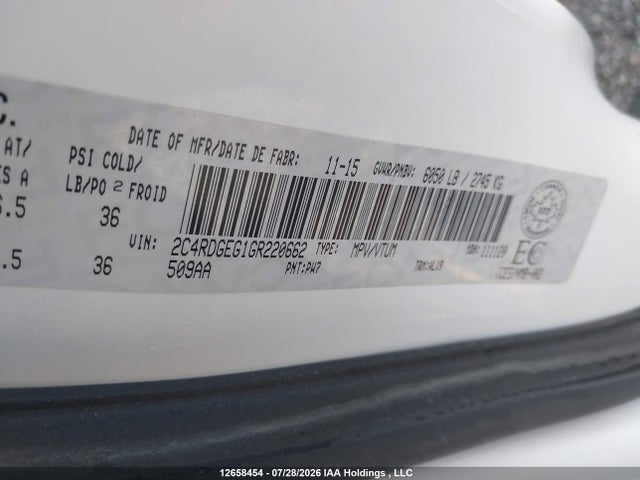 12658454 :رقم المزاد ، 2C4RDGEG1GR220662 vin ، 2016 Dodge Grand Caravan R/t مزاد بيع