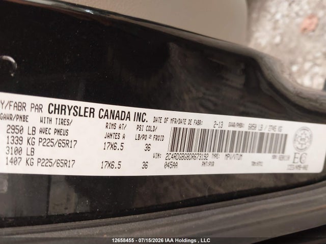 12658455 :رقم المزاد ، 2C4RDGBG8DR673192 vin ، 2013 Dodge Grand Caravan مزاد بيع