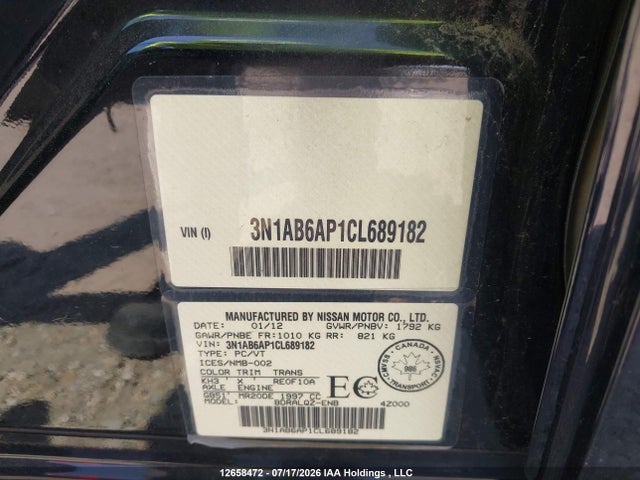 Aukcja sprzedaży 2012 Nissan Sentra 2.0, vin: 3N1AB6AP1CL689182, numer aukcji: 12658472