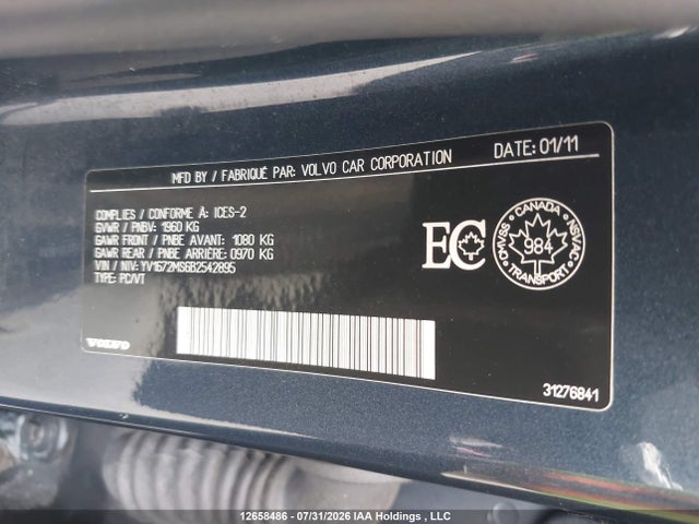 12658486 :رقم المزاد ، YV1672MS6B2542895 vin ، 2011 Volvo S40 T5 مزاد بيع