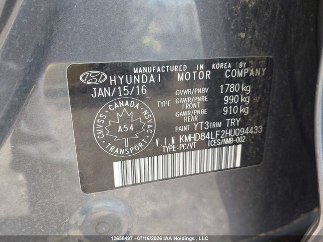 Aukcja sprzedaży 2017 Hyundai Elantra Se/value/limited, vin: KMHD84LF2HU094433, numer aukcji: 12658497