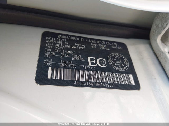 12658503 :رقم المزاد ، JN1BJ1BW1MW443227 vin ، 2021 Nissan Qashqai S/sl/sv مزاد بيع
