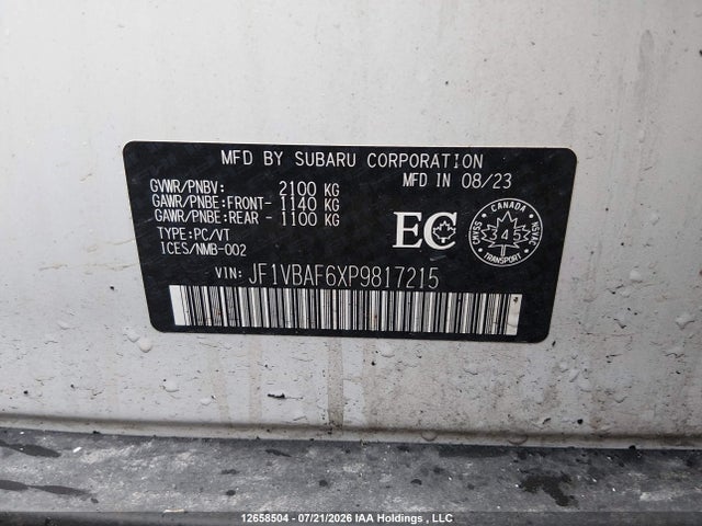 Auction sale of the 2023 Subaru Wrx, vin: JF1VBAF6XP9817215, lot number: 12658504