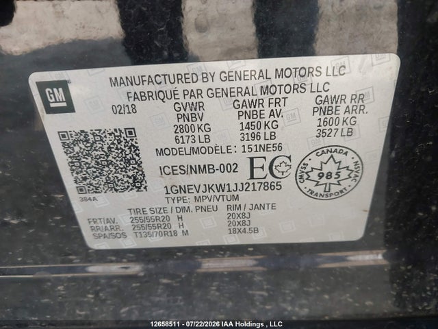 1GNEVJKW1JJ217865 Chevrolet Traverse Premier