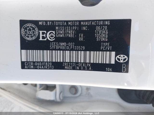 5YFBPRBE0LP133529 Toyota COROLLA LE