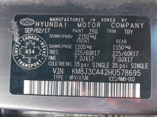 Auction sale of the 2017 Hyundai Tucson Se, vin: KM8J3CA42HU578695, lot number: 12658526