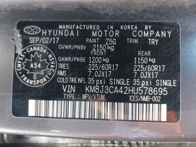 Auction sale of the 2017 Hyundai Tucson Se, vin: KM8J3CA42HU578695, lot number: 12658526
