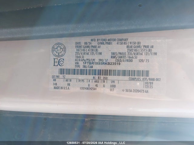 Продажа на аукционе авто 2024 Ford Transit T-250, vin: 1FTBR1X85RKB23519, номер лота: 12658531