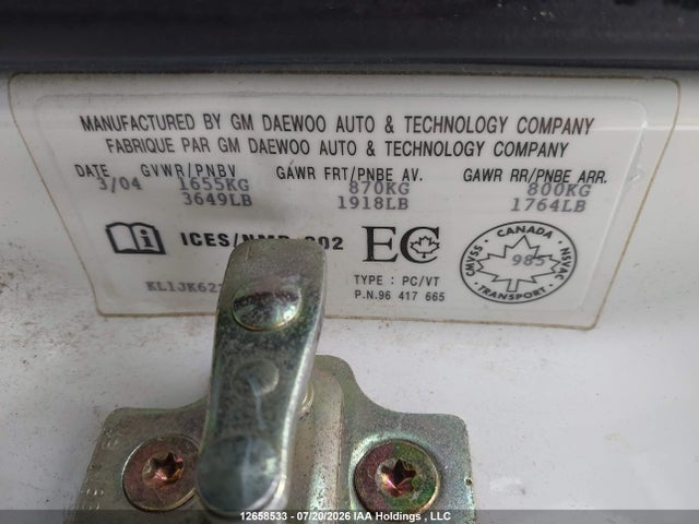 2004 Chevrolet Optra 5 Ls მანქანა იყიდება აუქციონზე, vin: KL1JK62Z54K005256, აუქციონის ნომერი: 12658533