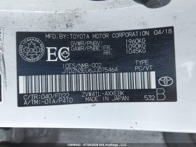 2018 Toyota Prius V მანქანა იყიდება აუქციონზე, vin: JTDZN3EU6JJ075464, აუქციონის ნომერი: 12658542