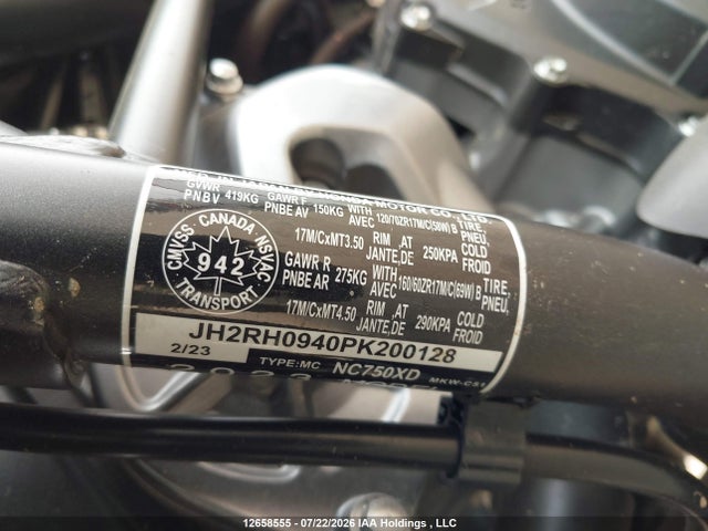 12658555 :رقم المزاد ، JH2RH0940PK200128 vin ، 2023 Honda Nc750 Xd مزاد بيع