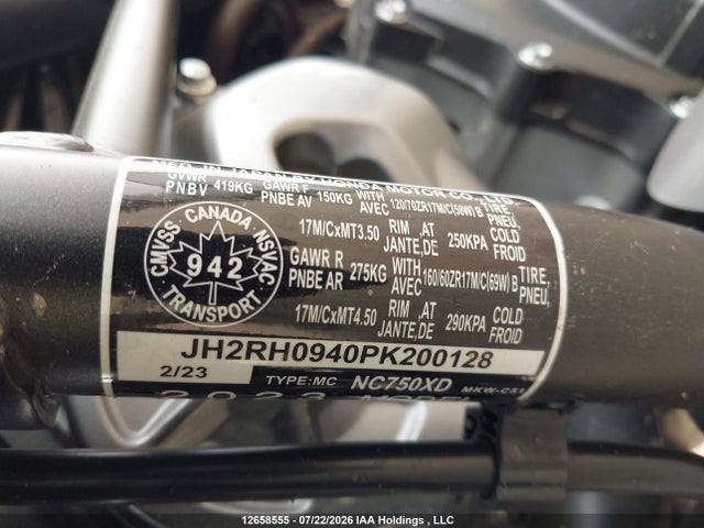 12658555 :رقم المزاد ، JH2RH0940PK200128 vin ، 2023 Honda Nc750 Xd مزاد بيع