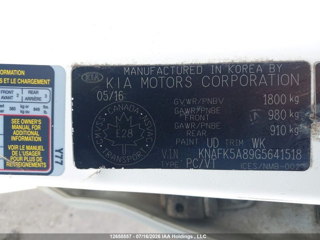 2016 Kia Forte Lx მანქანა იყიდება აუქციონზე, vin: KNAFK5A89G5641518, აუქციონის ნომერი: 12658557