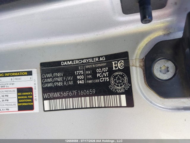Продаж на аукціоні авто 2007 Mercedes-benz Slk 350, vin: WDBWK56F67F160659, номер лоту: 12658558