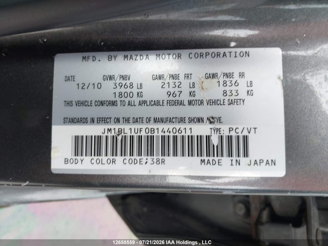 Auction sale of the 2011 Mazda Mazda3 Gx, vin: JM1BL1UF0B1440611, lot number: 12658559