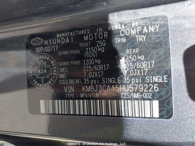 Продаж на аукціоні авто 2017 Hyundai Tucson Limited/sport And Eco/se, vin: KM8J3CA45HU579226, номер лоту: 12658572