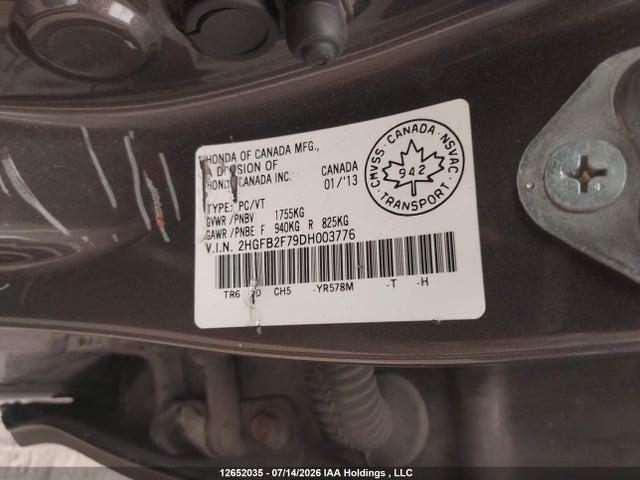Aukcja sprzedaży 2013 Honda Civic Touring, vin: 2HGFB2F79DH003776, numer aukcji: 12652035