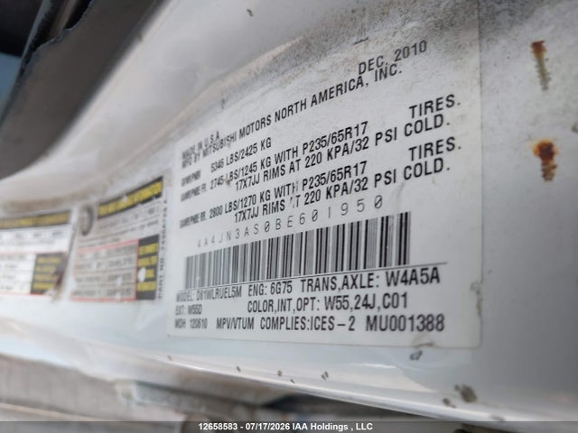 Продажа на аукционе авто 2011 Mitsubishi Endeavor Se, vin: 4A4JN3AS0BE601950, номер лота: 12658583