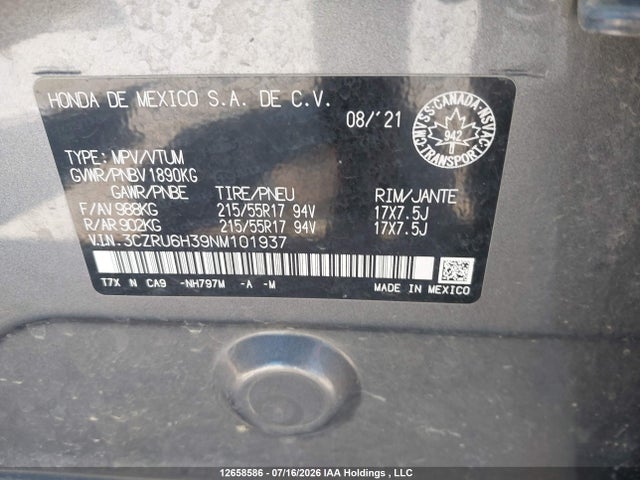 Продажа на аукционе авто 2022 Honda Hr-v Lx, vin: 3CZRU6H39NM101937, номер лота: 12658586
