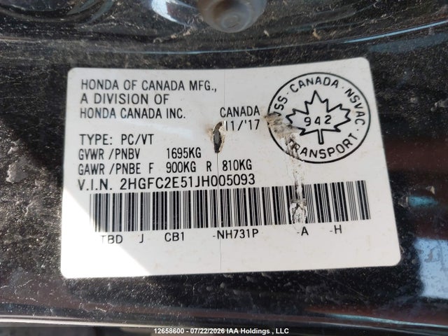 Honda Civic Lx 2018 2HGFC2E51JH005093 Image 9