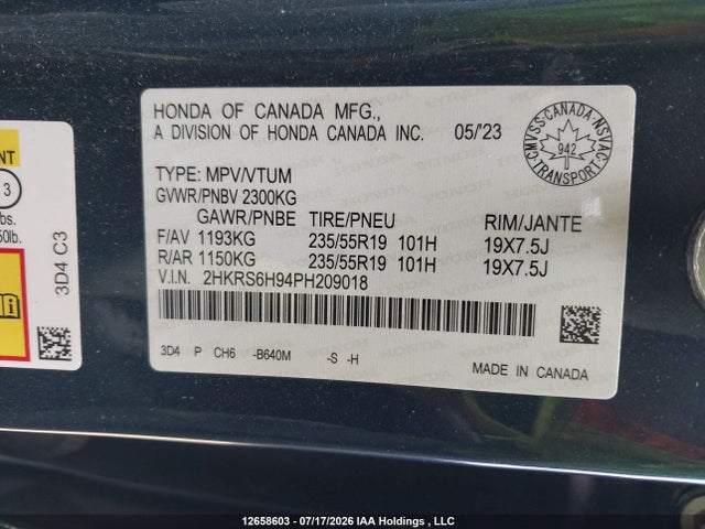 Продажа на аукционе авто 2023 Honda Cr-v Touring Hybrid, vin: 2HKRS6H94PH209018, номер лота: 12658603