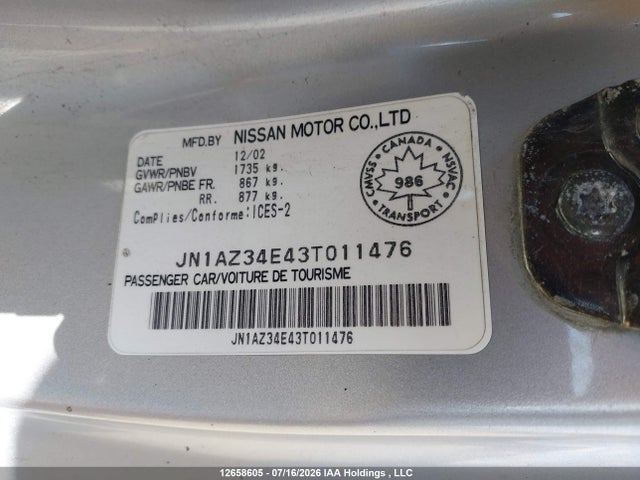 Продажа на аукционе авто 2003 Nissan 350z Touring, vin: JN1AZ34E43T011476, номер лота: 12658605