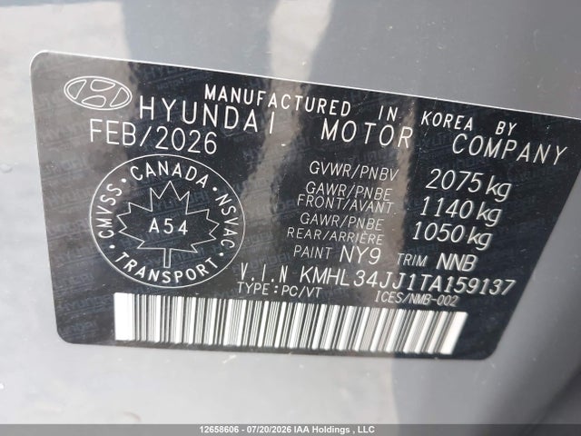 2026 Hyundai Sonata Hybrid Hybrid მანქანა იყიდება აუქციონზე, vin: KMHL34JJ1TA159137, აუქციონის ნომერი: 12658606