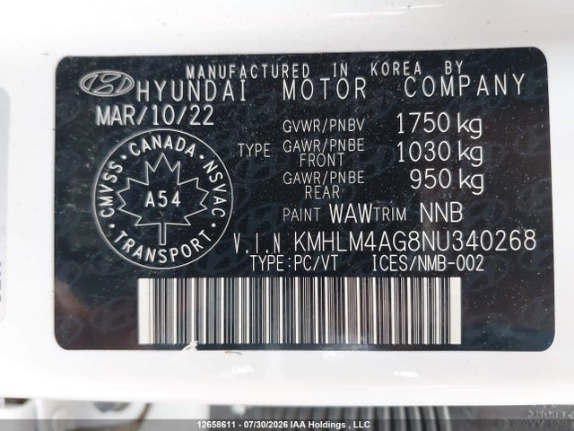 KMHLM4AG8NU340268 Hyundai Elantra Preferred Ivt